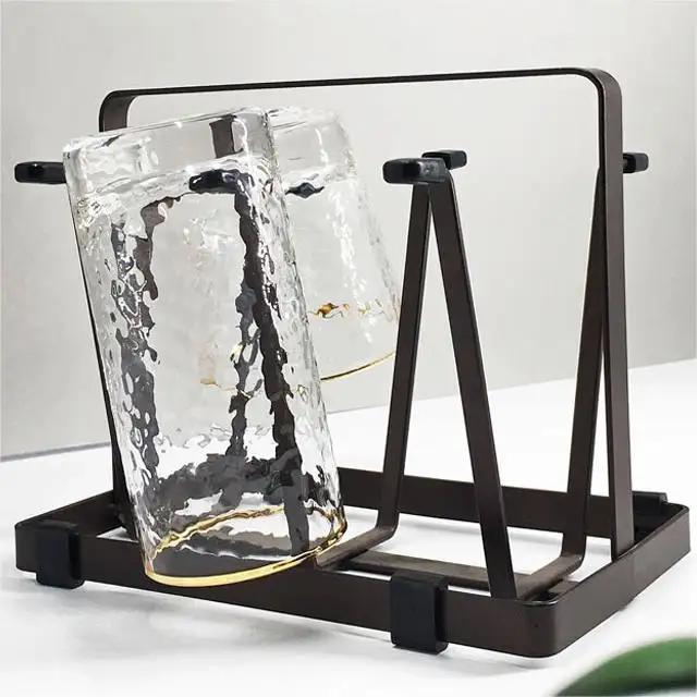 Kitchen Cupware Storage Rack Mug Goblet Glass Drainer Rack Iron Integrated Tray Cup Holder