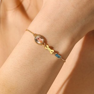Xindai Custom <b>Pet</b> Photo Bracelet Gold Plated Engraved With Birthstone Dog Bone Pendant For Women Fashion <b>Jewelry</b> - Product Image 2