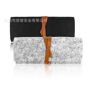 Felt makeup brush bag, foldable storage roll, portable beauty tool bag, multi-functional pencil case, customizable. - Product Image 3