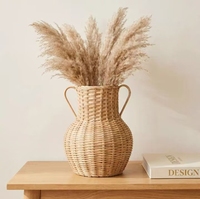 Grand vase à fleurs en rotin de style bohème, panier de pique-nique en rotin tressé avec poignée, décoration d'intérieur