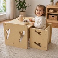 Ensemble table et chaise Montessori en bois écologique, multifonctionnel, bureau d'étude pour enfants avec tableau noir, chaise cube pour tout-petits