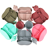 Assiette et bol à ventouse en silicone de qualité alimentaire sans BPA, avec logo personnalisé, motif dessin animé, pour bébé, vaisselle de voyage moderne, ensemble repas pour enfants
