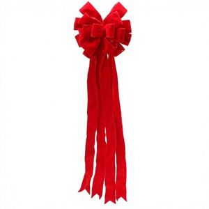 Handmade Trendy Extra Large Flocked Christmas Tree Topper Bow 30x120cm <b>Red</b> Velvet <b>Ribbon</b> with Long Streamers for Wreath Garland - Product Image 1