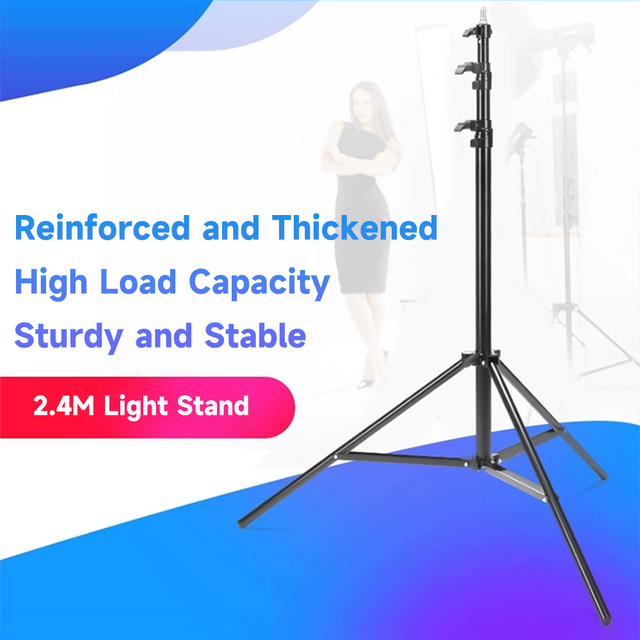 2.4m Stainless Steel Heavy Duty Light Stand Adjustable Photography Tripod for Softbox Flash Strobe Studio Video Lighting