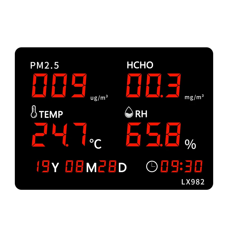 Détection de la qualité de l'air domestique industriel LED et détection de l'humidité de l'air avec affichage de la température et de l'heure LX982 horloge murale