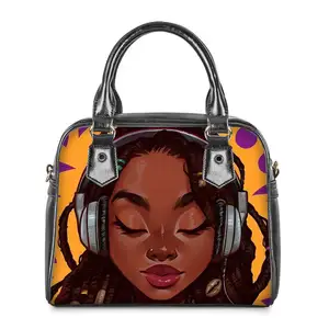 热黑色艺术非洲女孩图案PU皮革单肩包批发2020女款豪华斜挎包