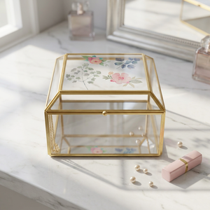Caja de Joyería Decorativa de Diseño Artesanal Modelo B355 Hecha de Latón y Vidrio/Espejo para Exhibición y Almacenamiento de Joyas, Proveedor de Uttar Pradesh - Product Image 1