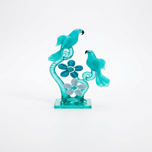 Escultura Floral de Loro en Cristal Azul de Murano, Decoración para el Hogar, Adorno de Mesa, Estilo Art Deco, Hecho a Mano, Pequeño Mundo de Cristal, Regalo - Product Image 1