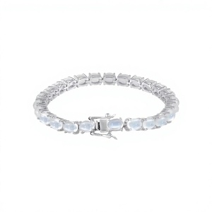 Luxury Handmade Oval Moonstone <b>Bracelet</b> in 925 Sterling Silver Rhodium Plated for Unisex - Product Image 2