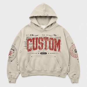 Sweat à capuche personnalisé en coton lavé 450 g/m² avec imprimé graphique effet éclaboussures de peinture, coupe courte et carrée, style streetwear, logo personnalisé, pour homme - Product Image 1