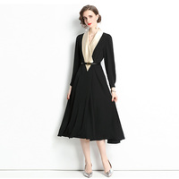 Robe sur mesure simple, nouvelle collection automne, style vintage Hepburn, col doré, robe noire une pièce
