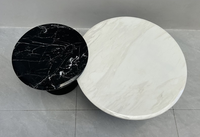 Table basse gigogne avec plateau en placage de marbre 3D résistant aux rayures, base en métal, table ronde gain de place pour la décoration de la maison