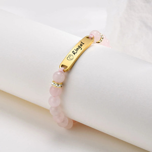 Bracelets pour enfants en acier inoxydable cristal rose naturel pierre turquoise plaque à la mode lettrage bracelets pour bébés à la mode - Product Image 4