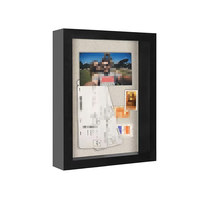 Americanflat 8x10 kotak foto Shadow hitam bingkai foto dengan kaca antipecah Linen lunak belakang dan perangkat keras gantung termasuk