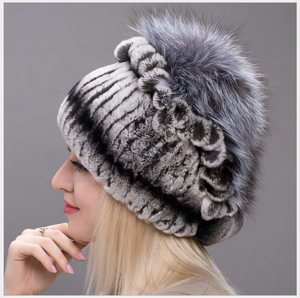 Chapeau en <span class=keywords><strong>fourrure</strong></span> de lapin Rex véritable chapeau de <span class=keywords><strong>fourrure</strong></span> d'hiver chaud de Russie chapeau de cheveux de lapin pour femmes - Product Image 4