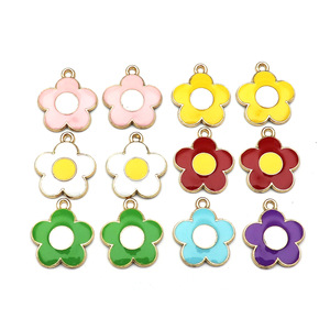 Diy Frangipani Flower Alloy Pendants Colorful Five Petal Jewelry Findings For Bracelet Making Zinc Alloy Oil Dripping Process - Product Image 2