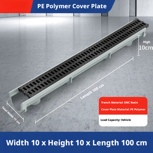 Caniveau de drainage en résine SMC personnalisable, 100 x 10 x 10 cm, écologique, design moderne, directement de l'usine - Product Image 2