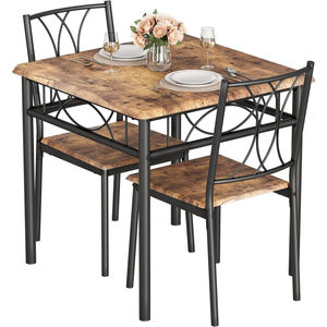 Retro <b>brown</b> square dining <b>table</b> three-piece set, space-saving for small apartments, one <b>table</b> and two chairs, simple <b>table</b> and - Product Image 5