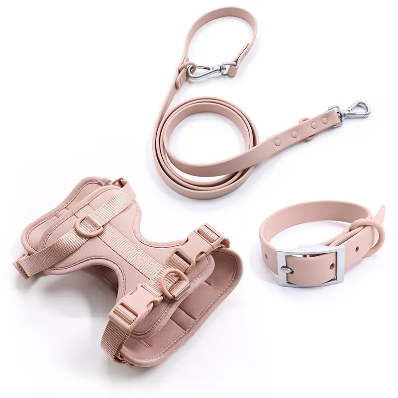 Conjunto de arnés personalizado impermeable de PVC para perro, conjunto de collar de correa, dispensador de bolsas para caca de perro, accesorios para mascotas