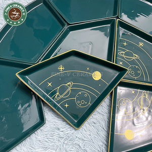 customized color green ceramic <strong>plate</strong> <strong>Stitching</strong> dish fine porcelain big Composite <strong>plate</strong> 2023 hot sale set of space rocket Puzzle - Product Image 4