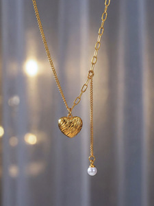 CAIOOCHE Collana con Ciondolo a Cuore in Acciaio Inossidabile Premium, Perle, Placcato Oro, <span class=keywords><strong>Gioielli</strong></span> Incisi, Regalo per la Festa della Mamma - Product Image 4