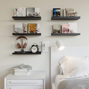Étagère <span class=keywords><strong>murale</strong></span> flottante moderne <span class=keywords><strong>avec</strong></span> <span class=keywords><strong>rebord</strong></span> pour rangement, lot de 5 étagères murales flottantes noires pour décoration <span class=keywords><strong>murale</strong></span> - Product Image 4
