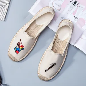 Embroidery hemp sole shoes flat casual shoes supplier