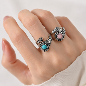 Anello vintage con fiore di rosa, anello alla moda da donna, accessorio dal design creativo, stile coppia - Product Image 2