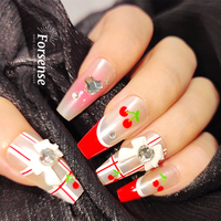 Cercueil acrylique fait main presse sur ongle luxe 3d cerise faux ongle avec design personnalisé salon designer faux ongle pointe art décoration