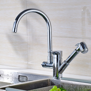 Kitchen Pull Out Faucet Single Handle Ceramic Valve Deck <b>Mounted</b> 2.0-2.9gal/m Hot Cold Water Sink Tap - Product Image 1