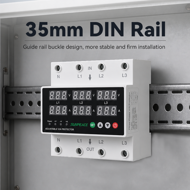 Din Rail 3 Phase AC 50Hz SVC Overvoltage Automatic Protector with Digital Display 63A