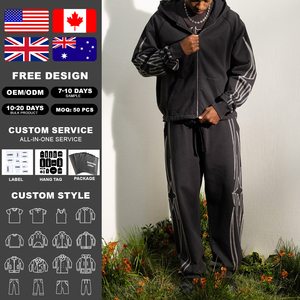 KingSen Custom Printed Logo 100% Cotton Acid Washed Winter Breathable <b>Zip</b>-Up Hoodie Sweatpants Set Men's Streetwear - Product Image 2