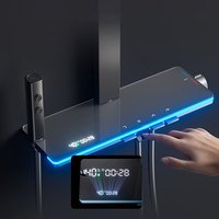 Moderno Conjunto de Ducha de Latón Gris Acero con Sistema de Lluvia, Pantalla Digital, Luz LED y Botones Tipo Piano