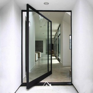 Porte pivotante en métal verre pleine vue personnalisée Porte d'entrée en acier de sécurité à usage intensif pour projet commercial Mansion Villa - Product Image 3