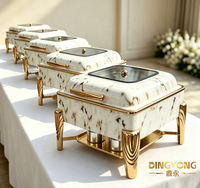 Matériel de restauration pour hôtels et mariages : Ensemble de chafing dish de luxe 9L et 6L en marbre blanc et or, chauffe-plats de buffet en acier inoxydable pour traiteur