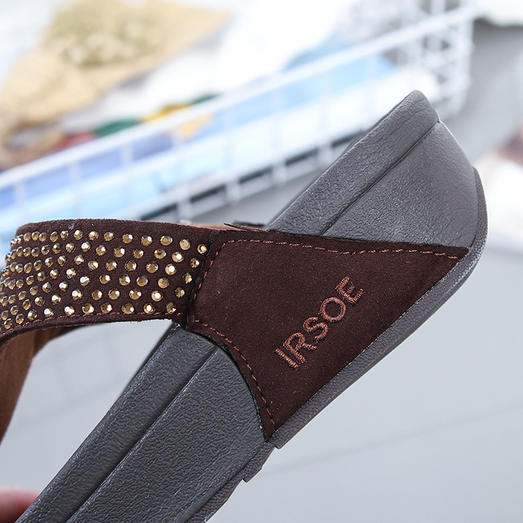 Summer Rhine-drill Flip-flops Slippers Women Medium Heels Sandals Non-slip Wedges Flip Flops