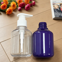 Bouteille à pompe ronde Boston en plastique transparent/violet brillant de 200 ml - Contenant vide à large ouverture