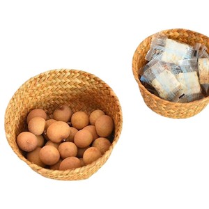 Natural Seaweed Woven Storage <b>Basket</b> Round Orange Color Food Container Kitchen Desktop Use - Product Image 3