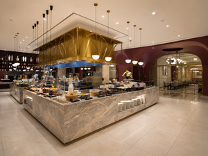 Mostrador de Buffet para Hotel de Lujo, Mostradores de Bar Personalizados para Restaurantes, Muebles Modulares de Mármol, Latón y Vidrio para Comedor Abierto Todo el Día, Diseño 3D, OEM, ODM - Product Image 4