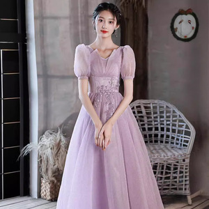 Evening Gown Purple Chiffon A-Line Scoop Neck Empire Waistline Fashionable Birthday Wedding Dress - Product Image 2