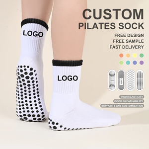 Anti Slip Custom Crew Pilates <strong>Socks</strong> With Bow Cotton Blend High Elastic Free Samples For Pilates Retreat <strong>Gift</strong> <strong>Sets</strong> - Product Image 1