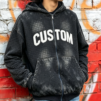 Fabricant de sweats à capuche zippés surdimensionnés pour hommes, en tricot gaufré 460 g/m², délavé à l'acide, effet soleil, design vierge, personnalisable OEM
