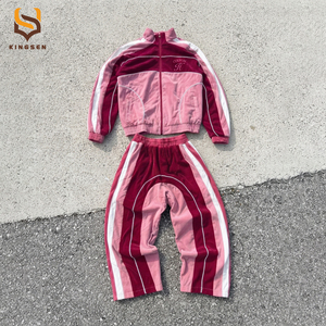 Custom Zipper up Trackpants <b>2</b> <b>Piece</b> <b>Set</b> <b>Men</b> With Piping Elastic Cuffs Unisex Embroidery Reflective Velvet Jacket and Shorts <b>Men</b> - Product Image 2