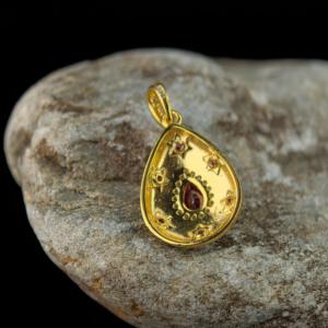 Nobile Ciondolo in Argento 925 Placcato Oro 18K con <span class=keywords><strong>Rubino</strong></span> Naturale Trattato per Riempimento in Vetro, Gioiello da Donna, Regalo per Anniversario - Product Image 6