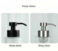 Bouteille en verre transparente et givrée de 350 ml de qualité supérieure pour savon moussant pour les mains avec tête de pompe étanche argentée ou noire