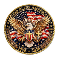 Pièce de monnaie commémorative Stock God Bless America 1776-2026, artisanat métallique, ornement croix aigle chauve, collection, cadeau commémoratif
