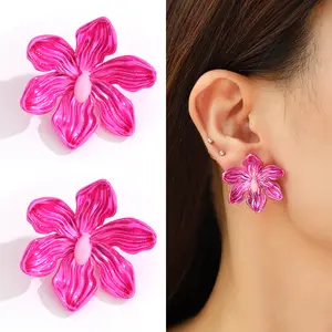 थोक अद्वितीय धातु तितली गुलाबी ग्रीन फूल कान की बाली बड़ा फूल Bowknot स्टड कान की बाली महिलाओं के लिए