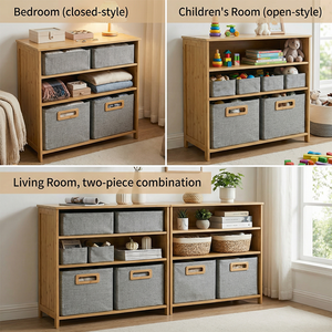 Mobiletto portaoggetti multifunzionale a tre strati in bambù stile moderno con cestelli per <span class=keywords><strong>bagno</strong></span> e soggiorno - Dimensioni e colore personalizzabili - Product Image 6
