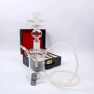 Groothandel Russische Arabische Draagbare Hookah Shisha Pijp Glas Water Bonges Met Lederen Box Case Pakket