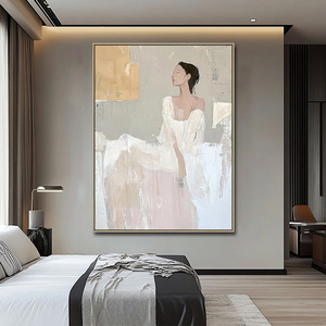 Peinture sur toile moderne abstraite neutre de grande taille, minimaliste, peinte à la main, avec ombre, représentant une <span class=keywords><strong>femme</strong></span> originale - Product Image 1